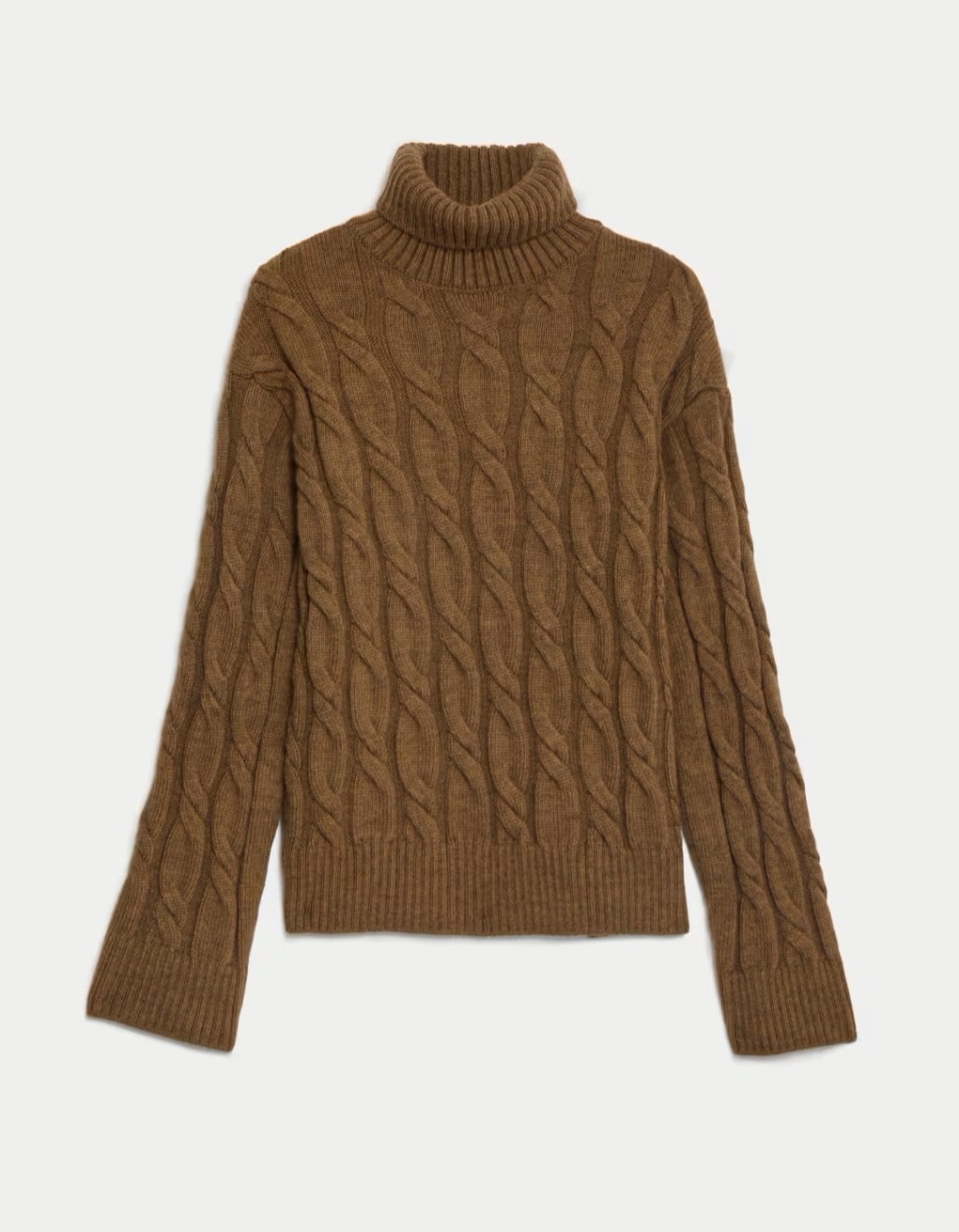 Brown Polo Neck Cable Knit Jumper by M&S