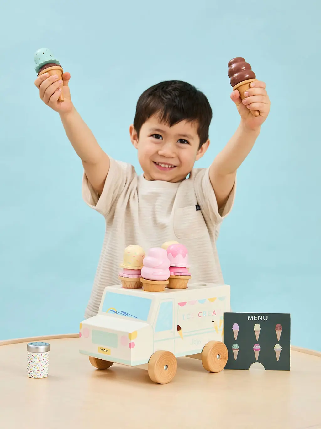 Boy with ice cream play set