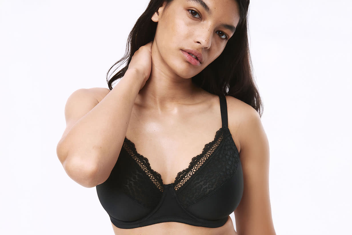 Woman wearing a black bra