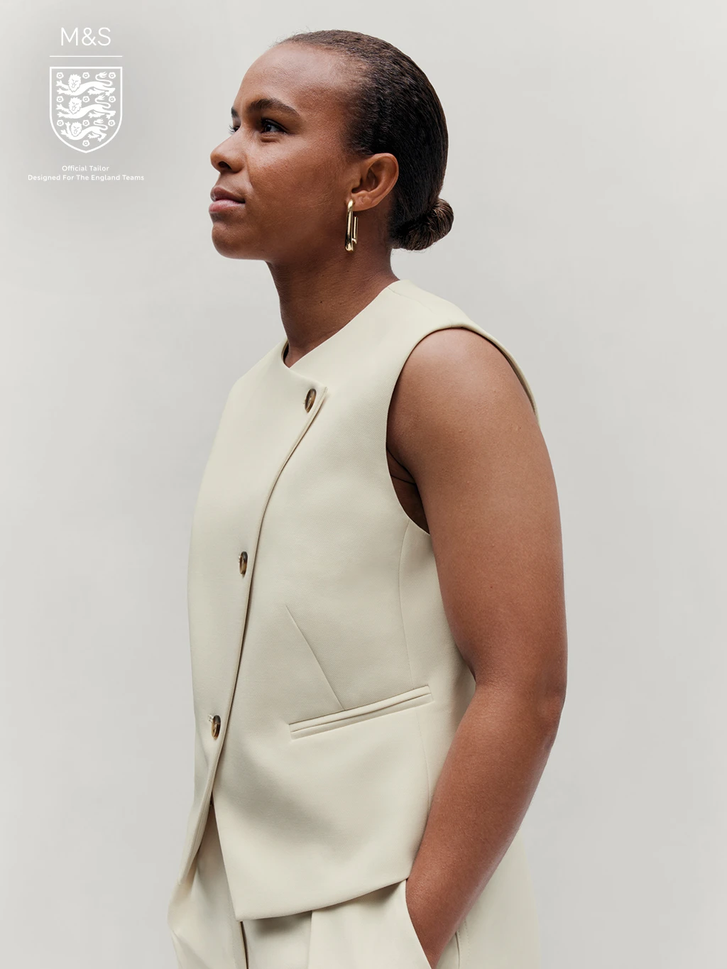 Nikita Paris wearing the M&S x England collection