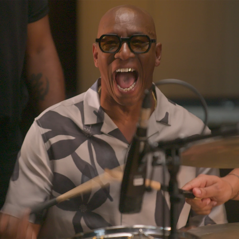 Ian Wright playing the drums