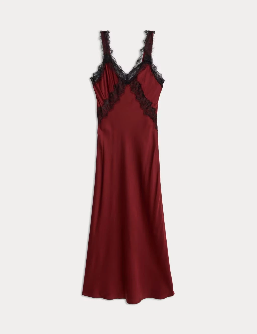 Burgundy lace-trim slip dress