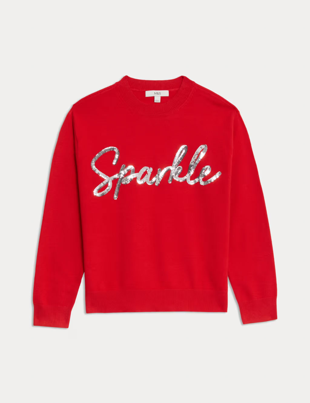 Red 'Sparkle' slogan sequin Christmas jumper