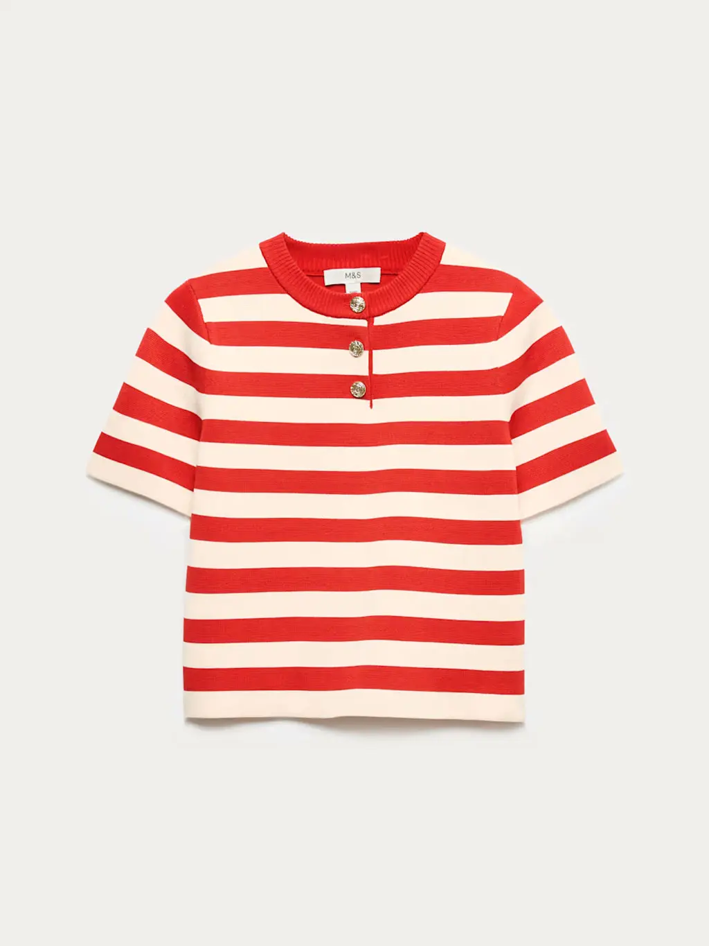 Red and cream striped short-sleeved jumper