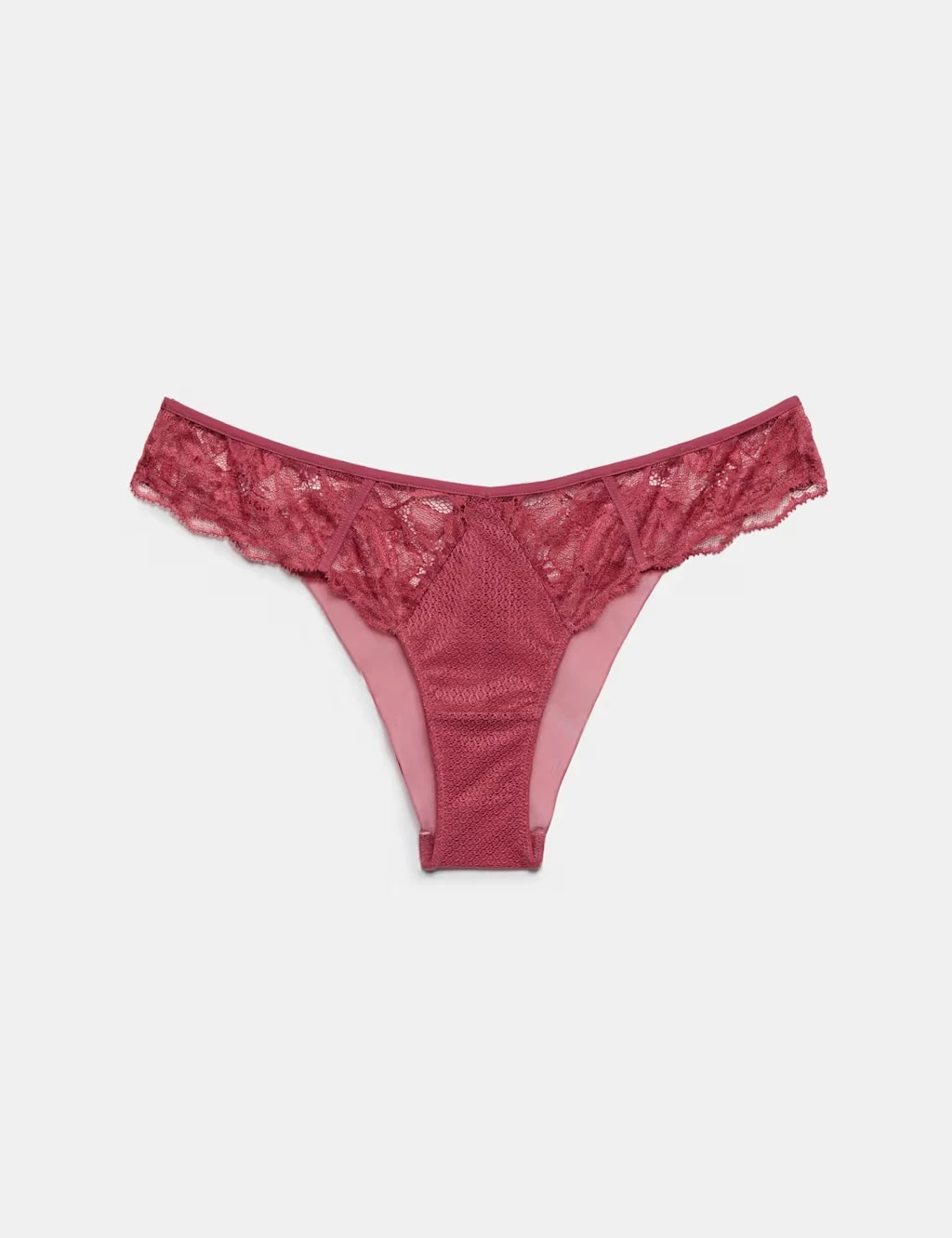 Red lace pants with a floral pattern.