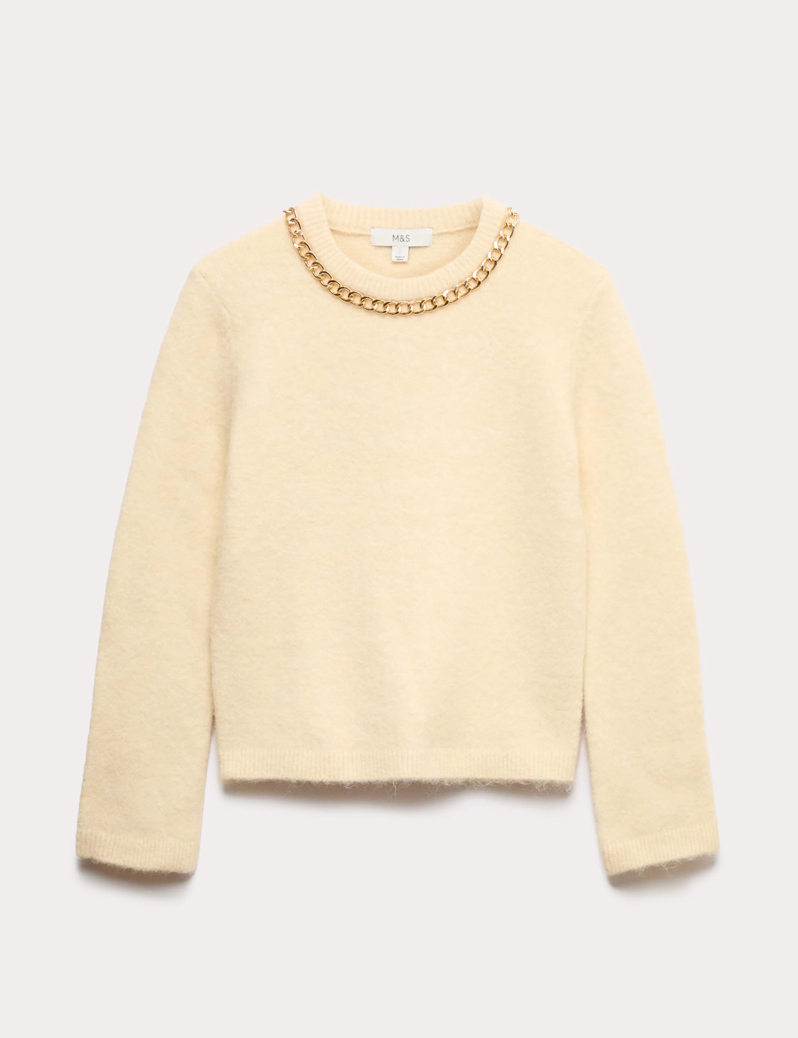 Cream jumper with embellished neckline