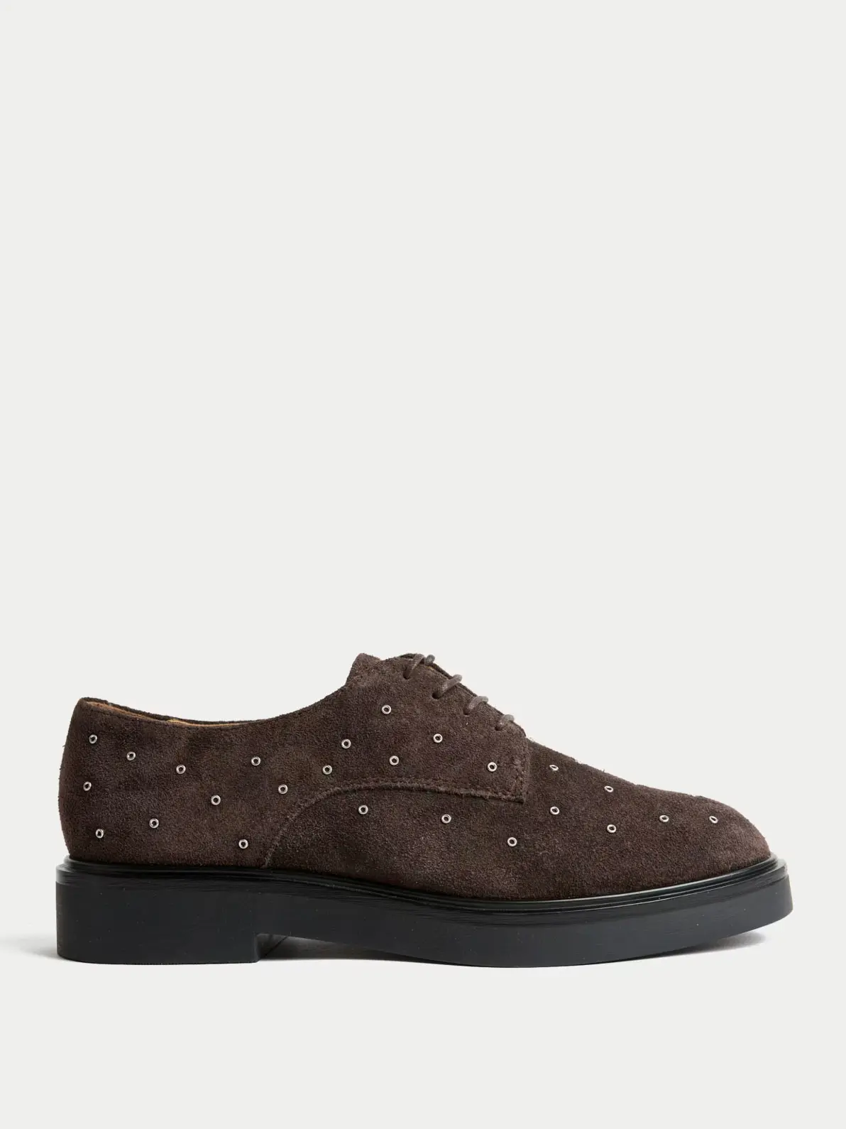 Suede studded lace-up shoe in brown