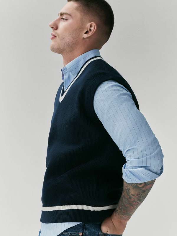 Man wearing V-Neck Knitted Vest