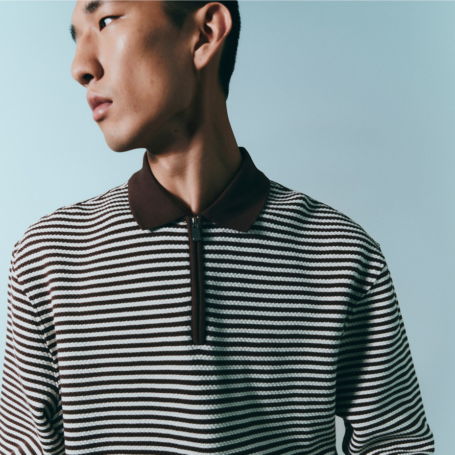 Man wearing striped t-shirt