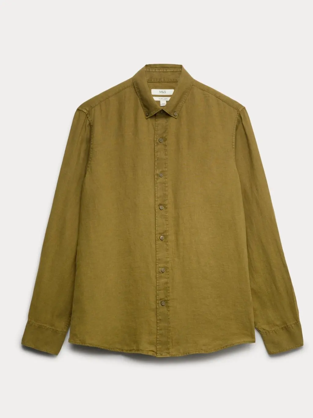 A cutout of an olive linen shirt