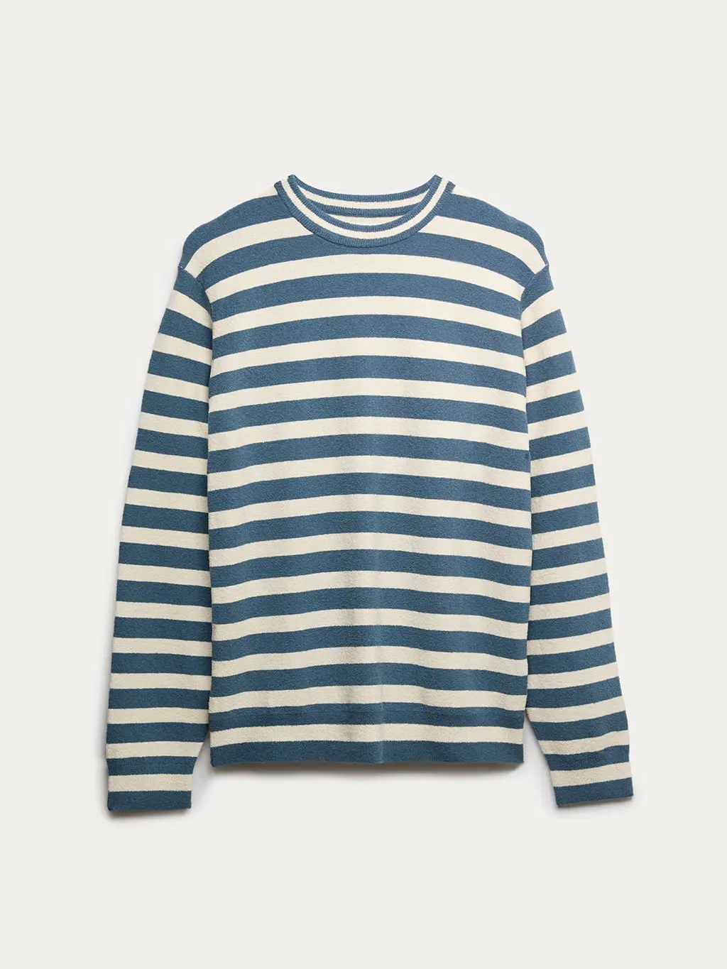 Blue and white striped boucle sweatshirt