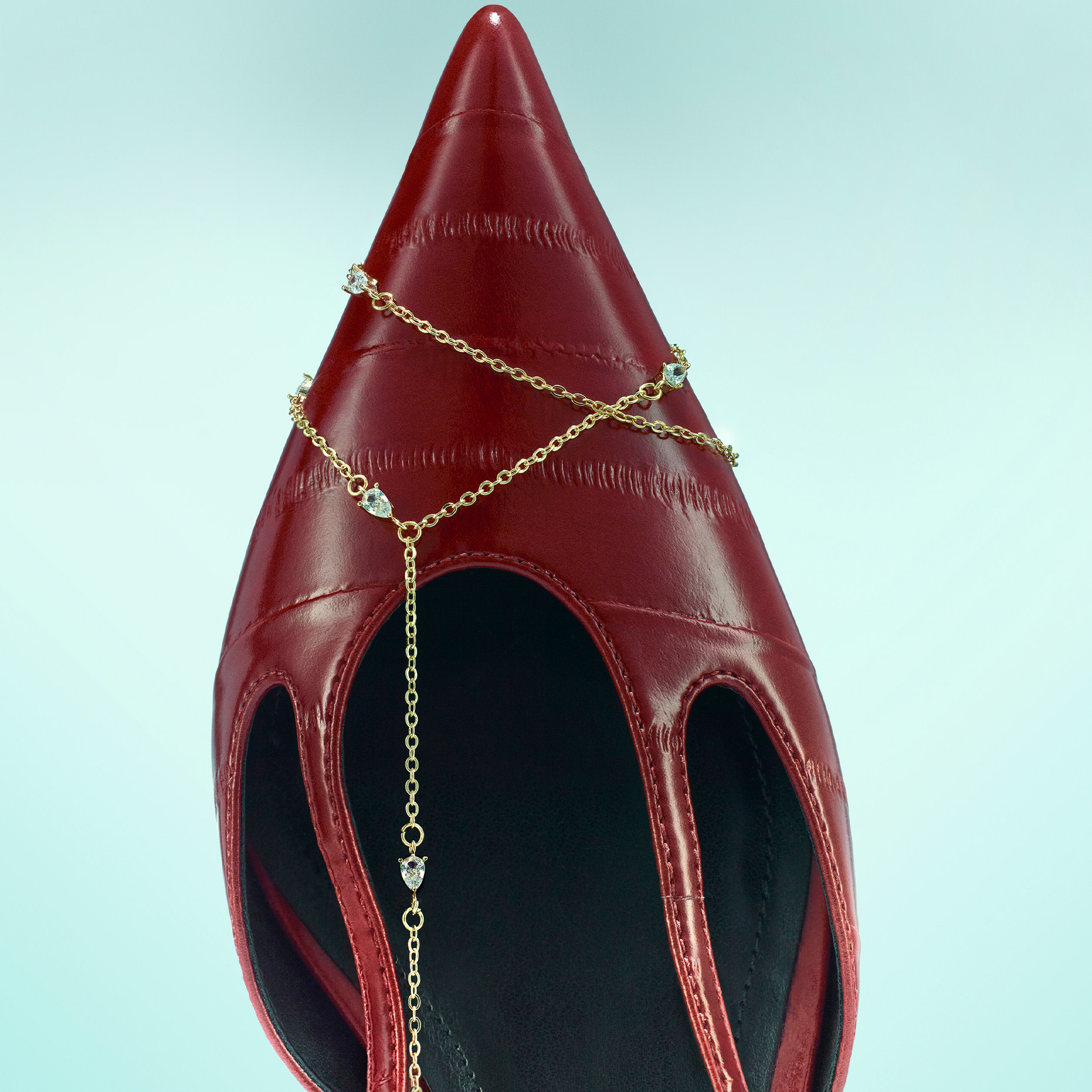 Red shoe with necklace