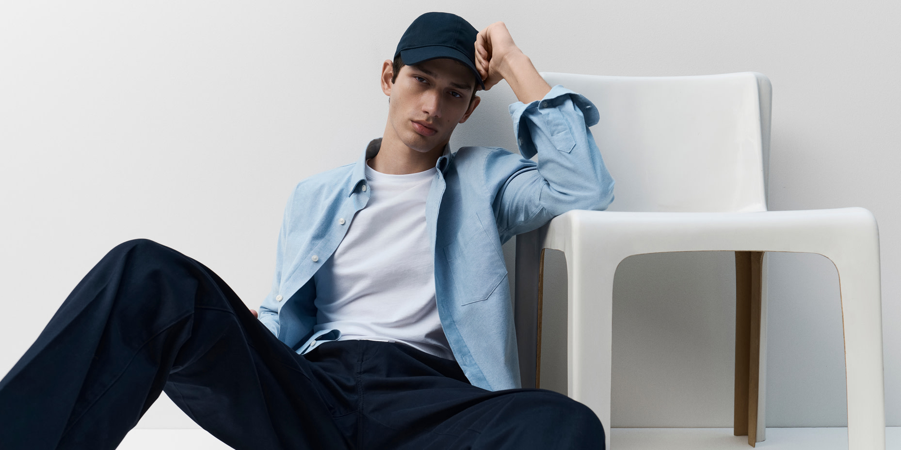 Man wearing blue chinos