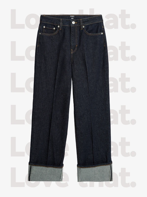 Women's dark blue turn-up jeans