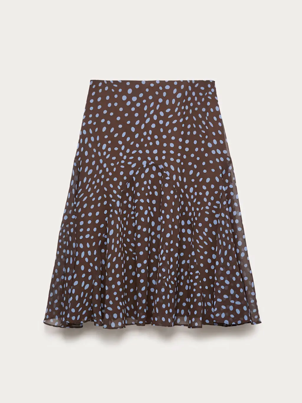 Brown and blue polka-dot midi skirt