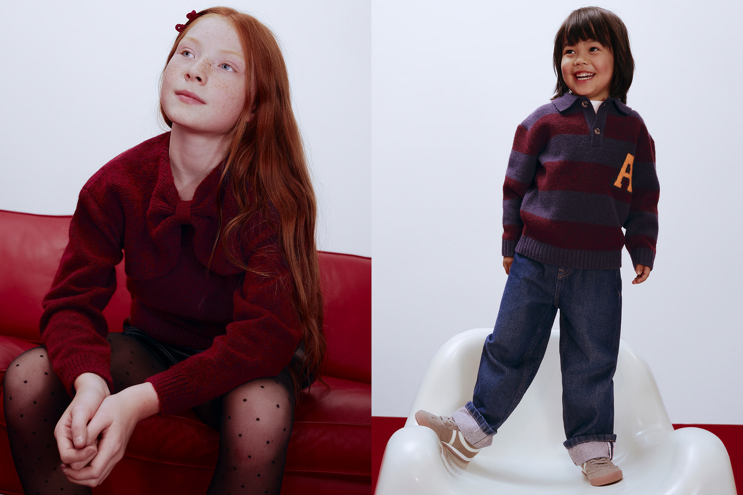 Boy and girl wearing knitwear at M&S