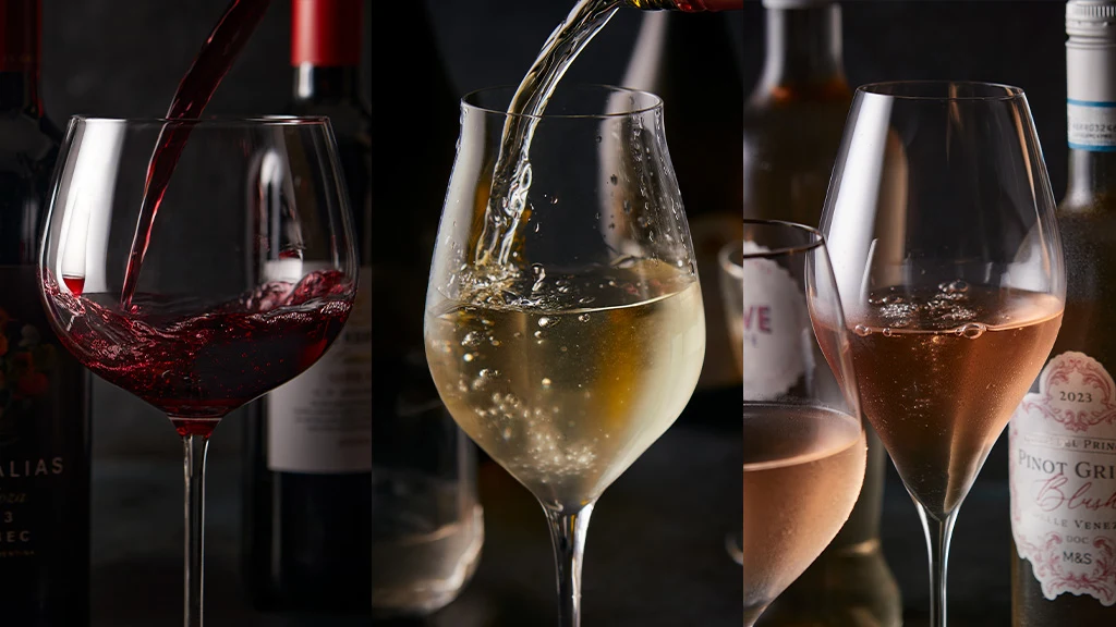 red, white and rose wines
