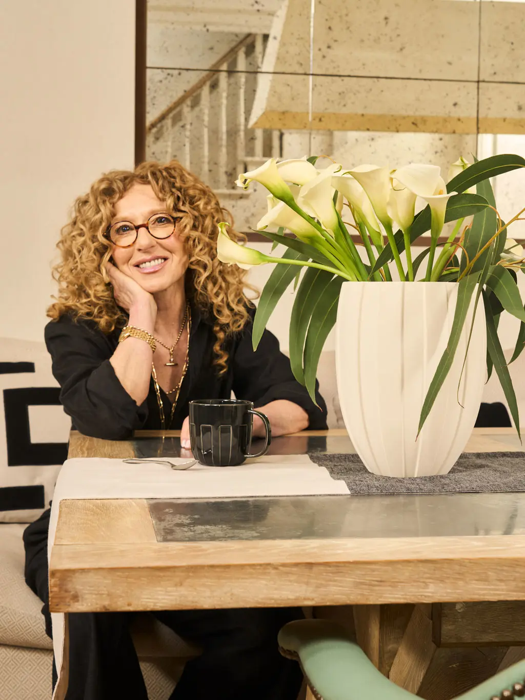 Kelly Hoppen with her calla lily bouquet