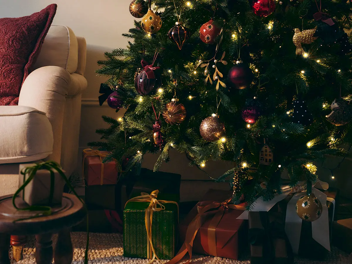 Decorated Christmas tree and presents 