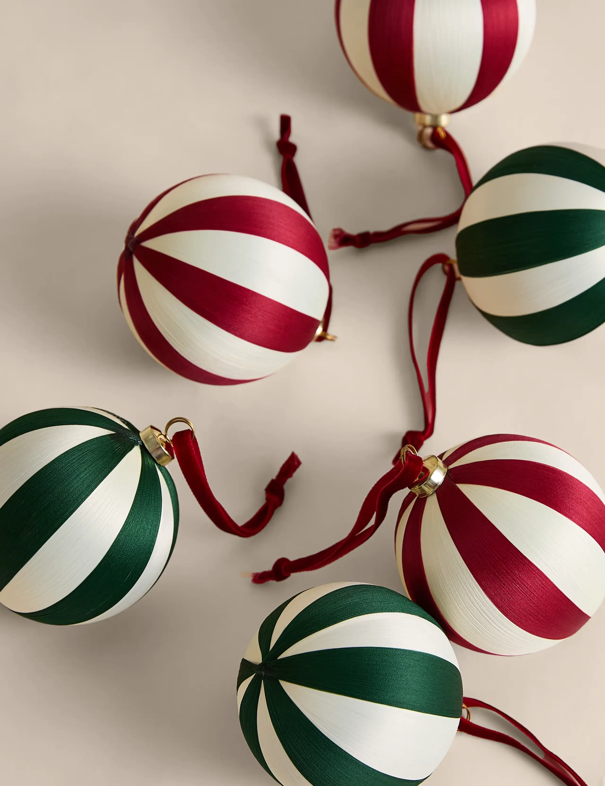 6 Pack Satin Stripe Baubles