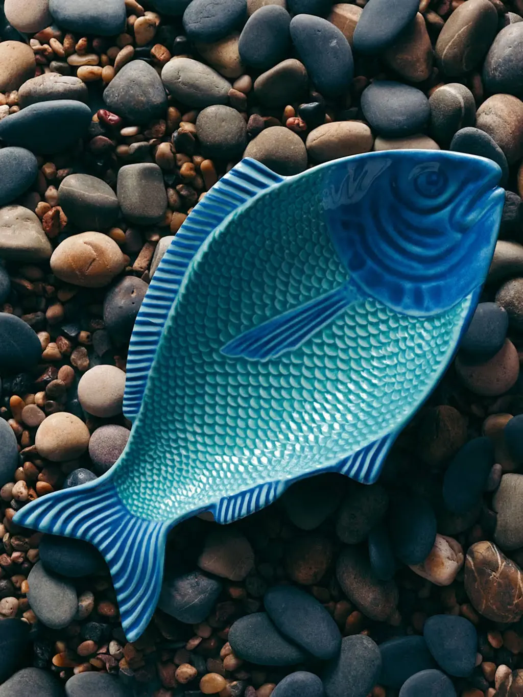 Fish platter set on a pebbled backdrop