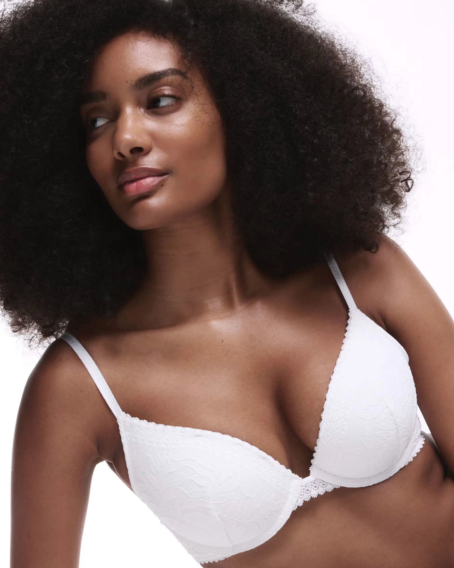 woman wearing white push-up bra