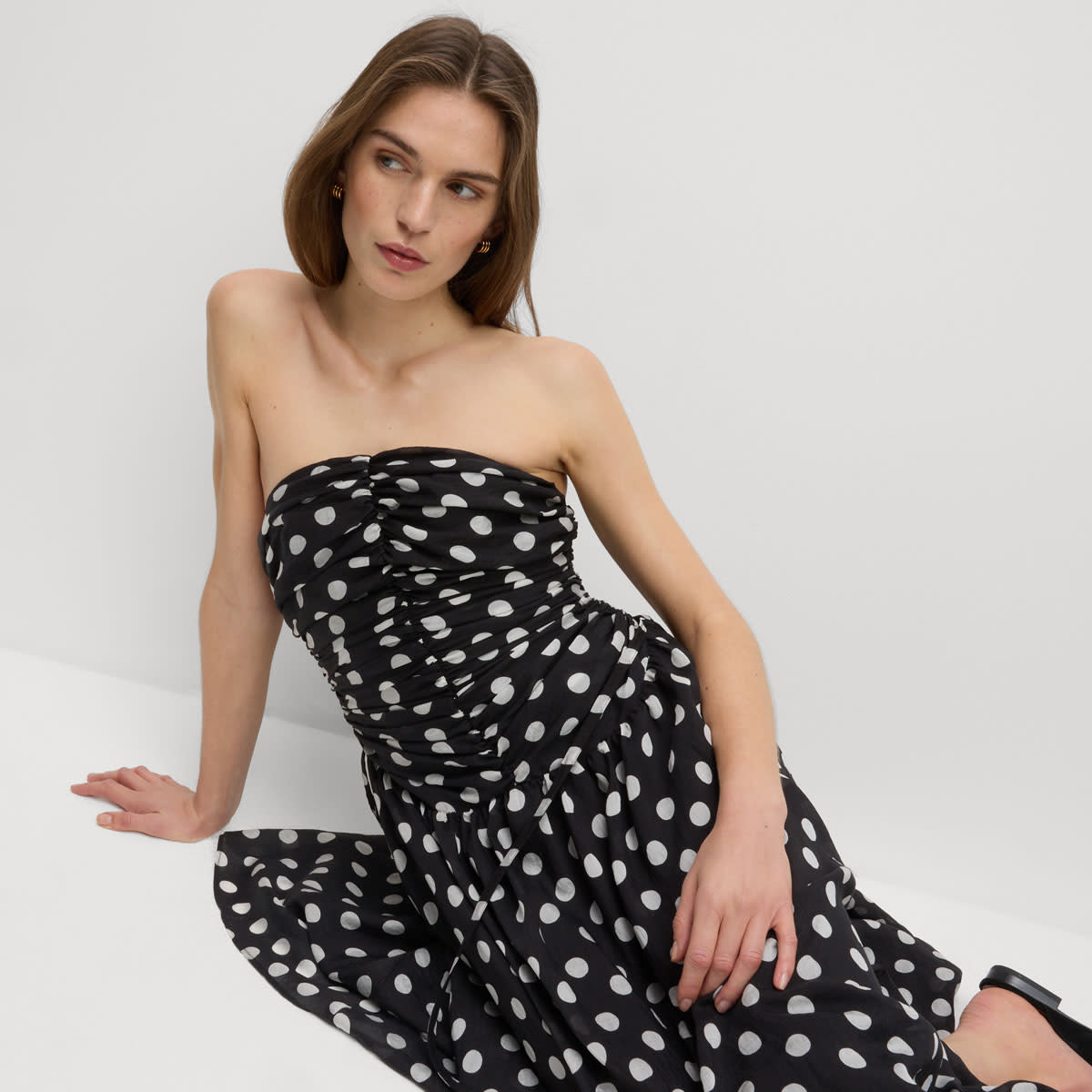 Woman wearing a polka dot dress