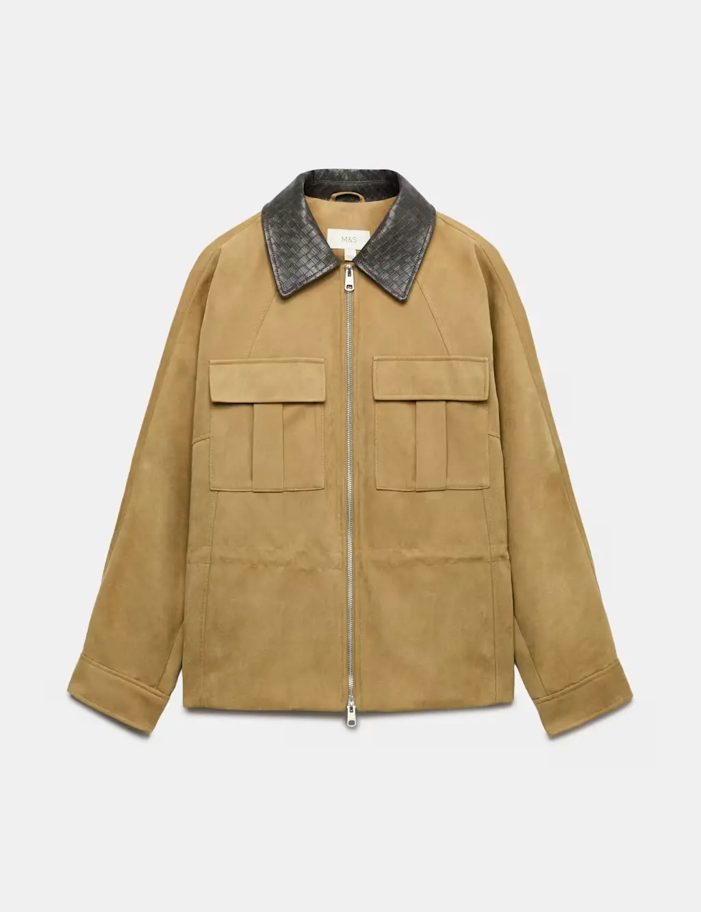 Suedette Collared Peplum Utility Jacket