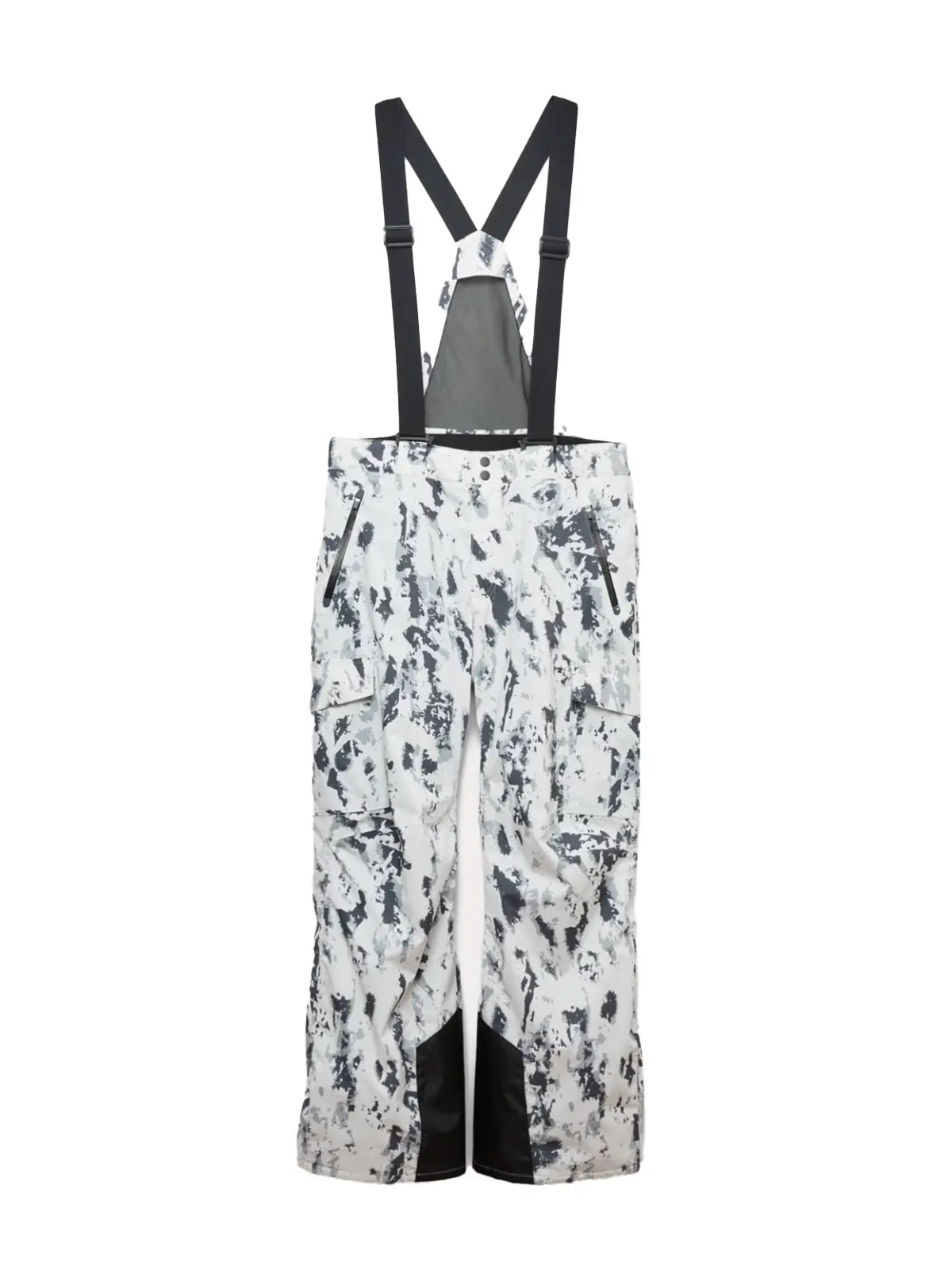 Printed black and white ski salopettes