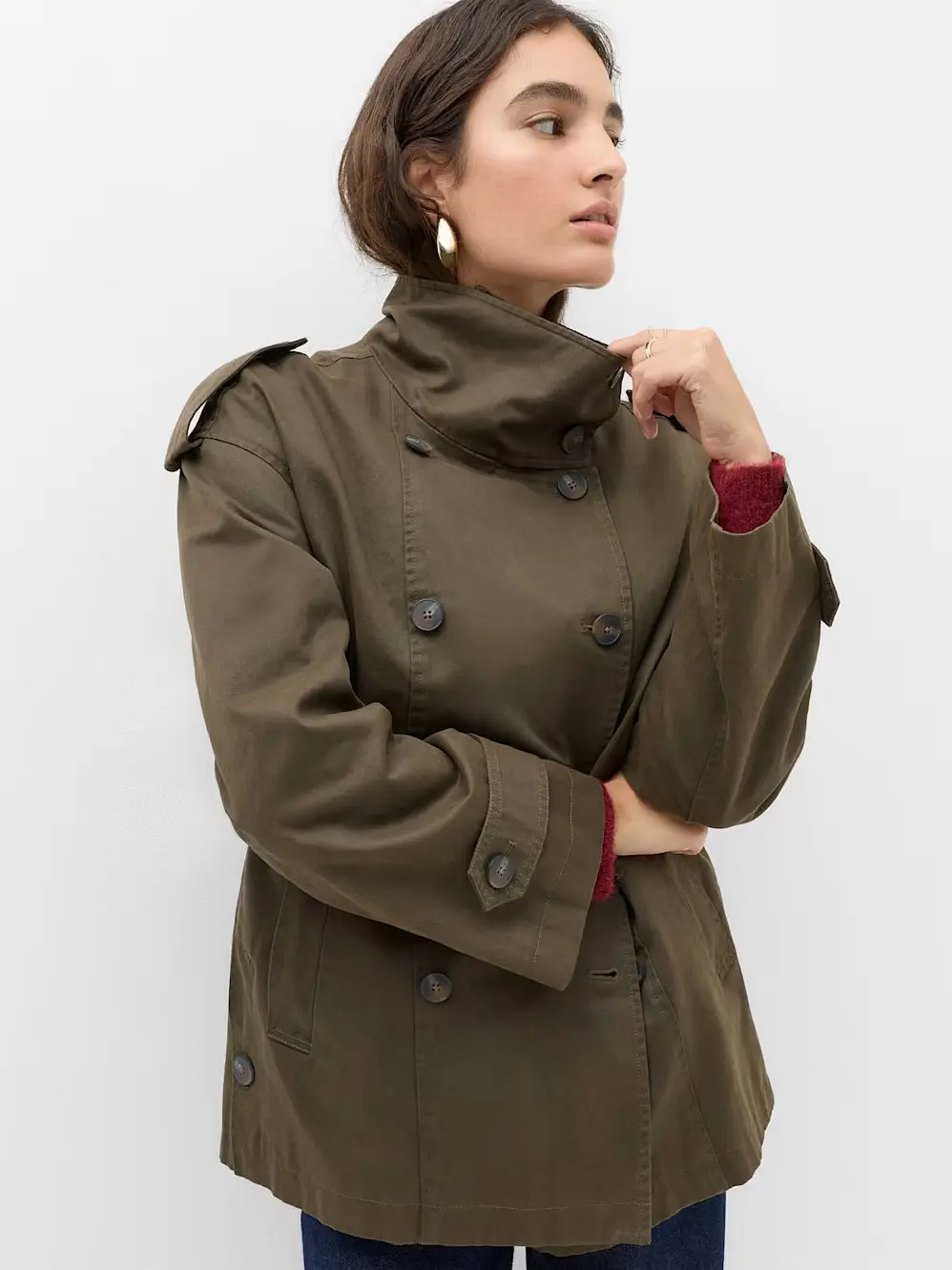 Woman in utility jacket