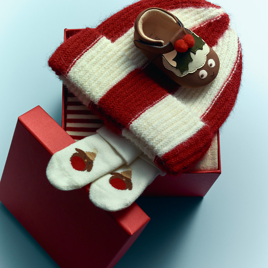 Red and white hat on red box