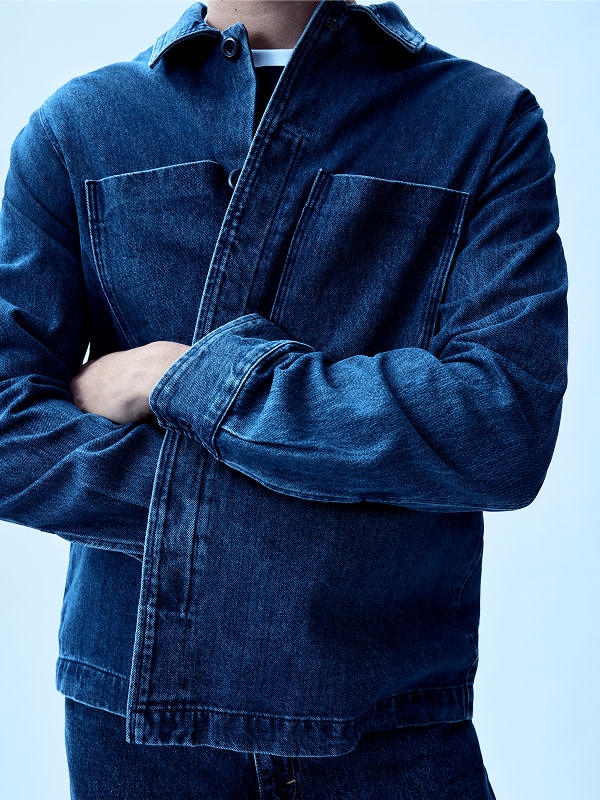 Man wearing denim t-shirt