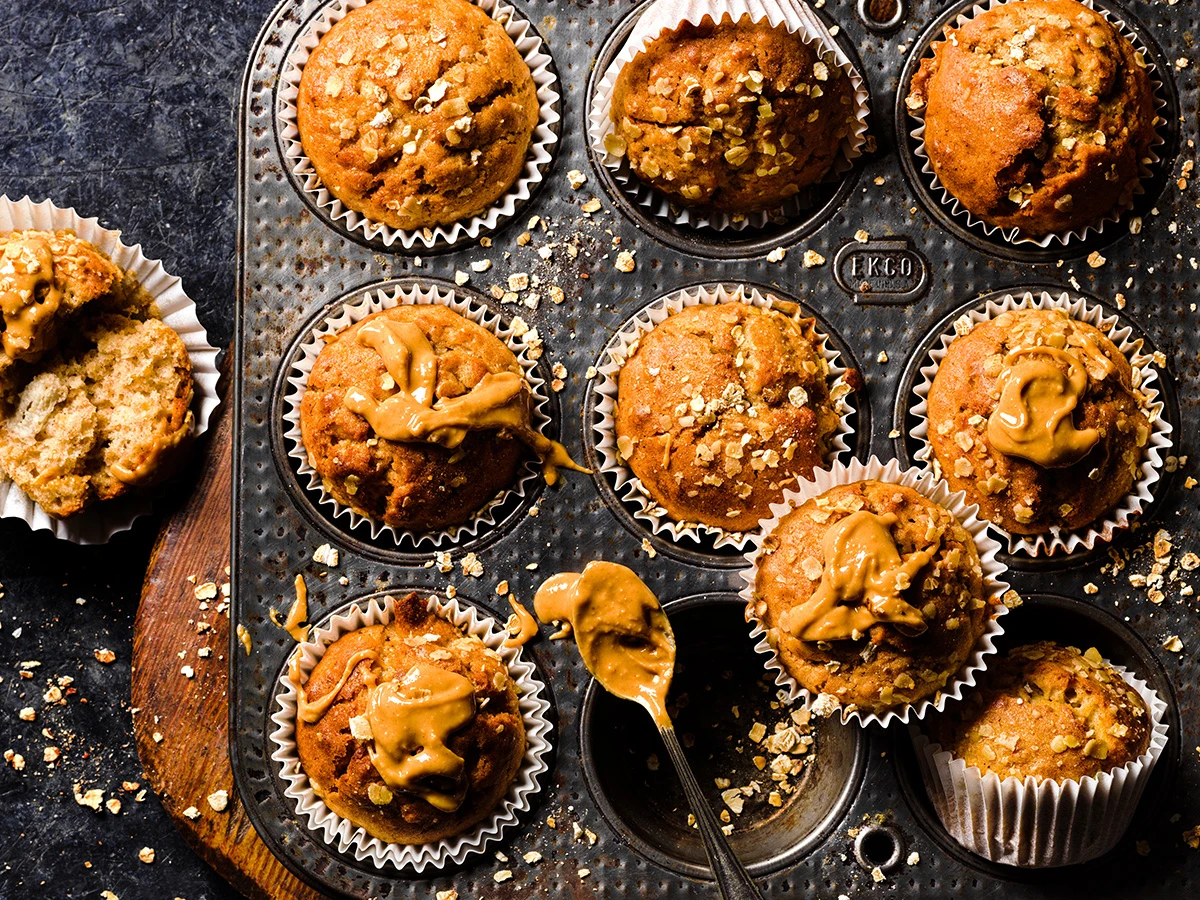 A tray of banana and oat muffins