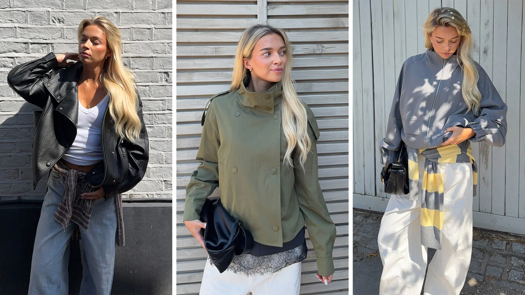 Woman in three outfits