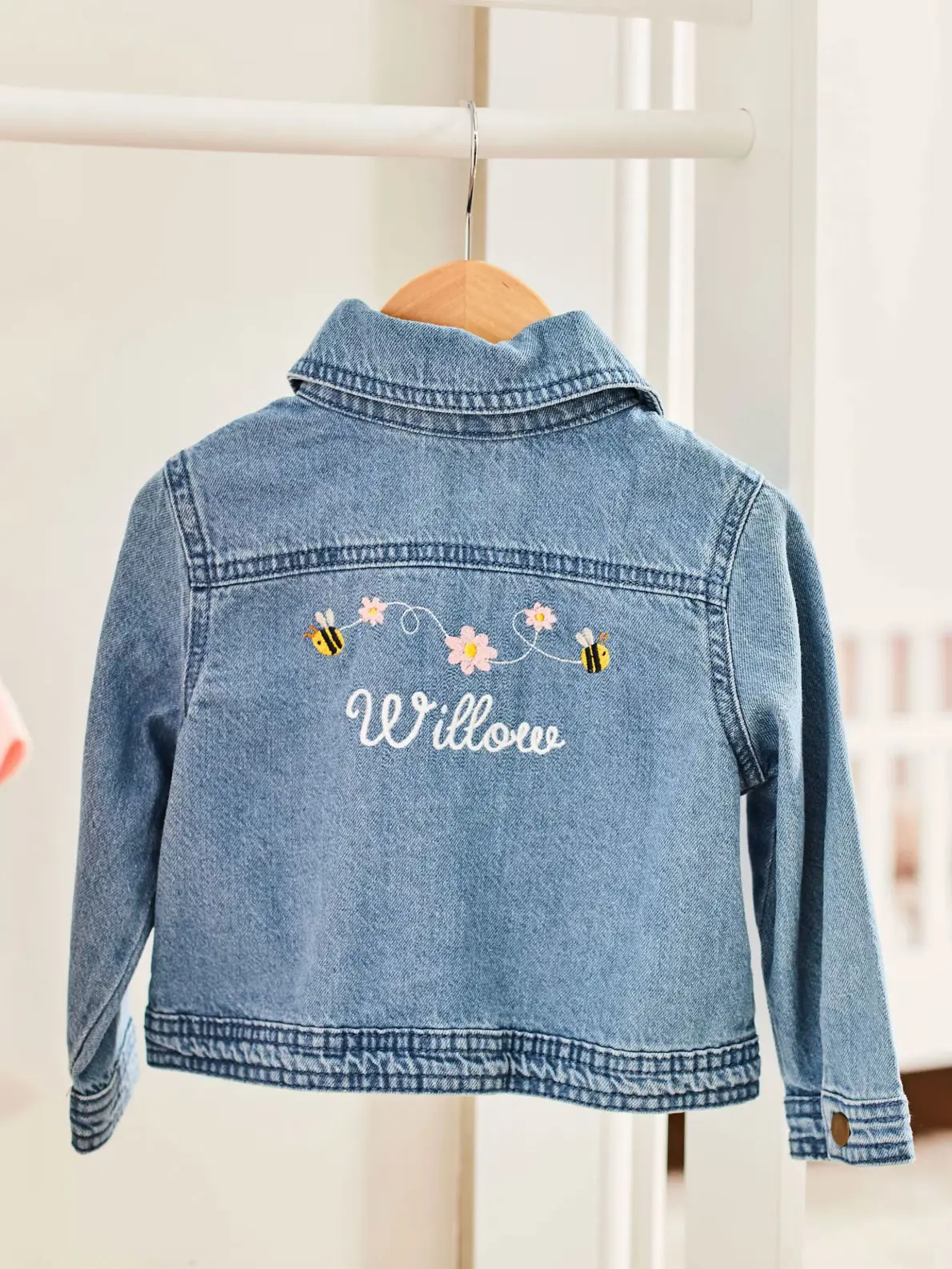 Children's denim jacket with 'Willow' embroidered in white