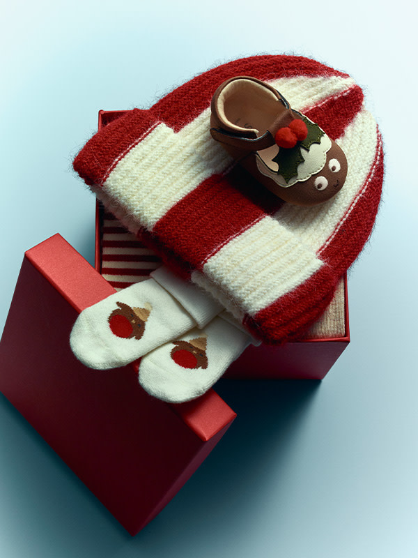 Red and white hat on red box
