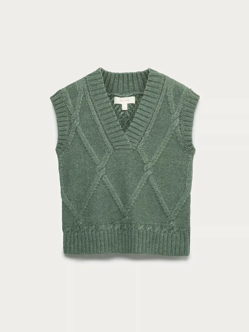 Green cable-knit vest