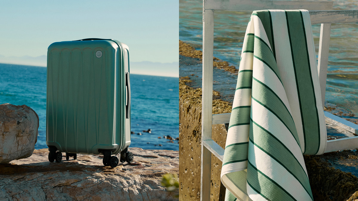 Suitcase and striped towel