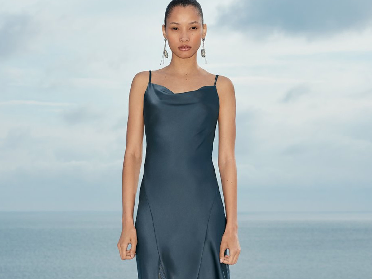 Women wearing satin midaxi dress
