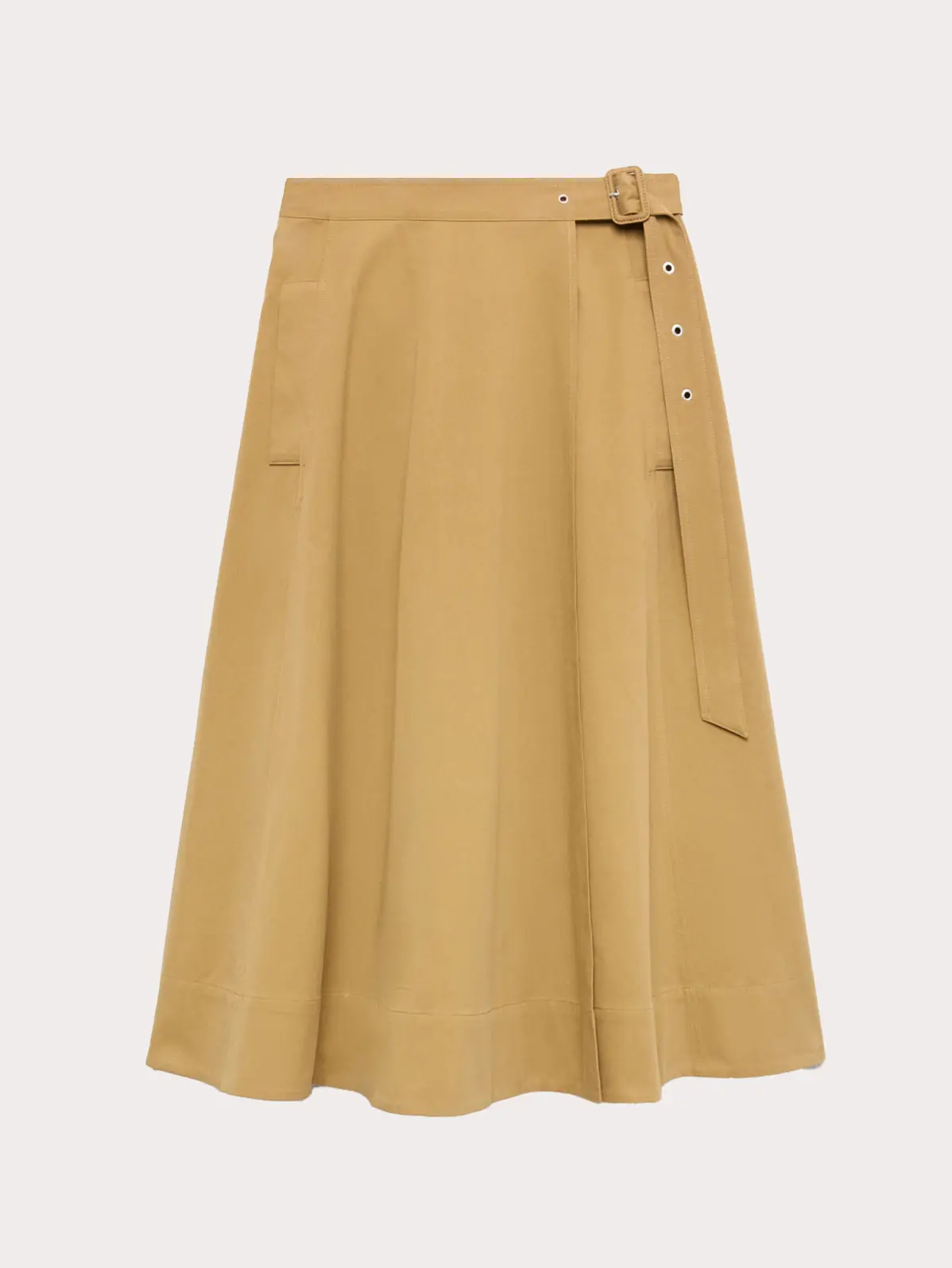 Wheat-coloured flared skirt with buckle detail