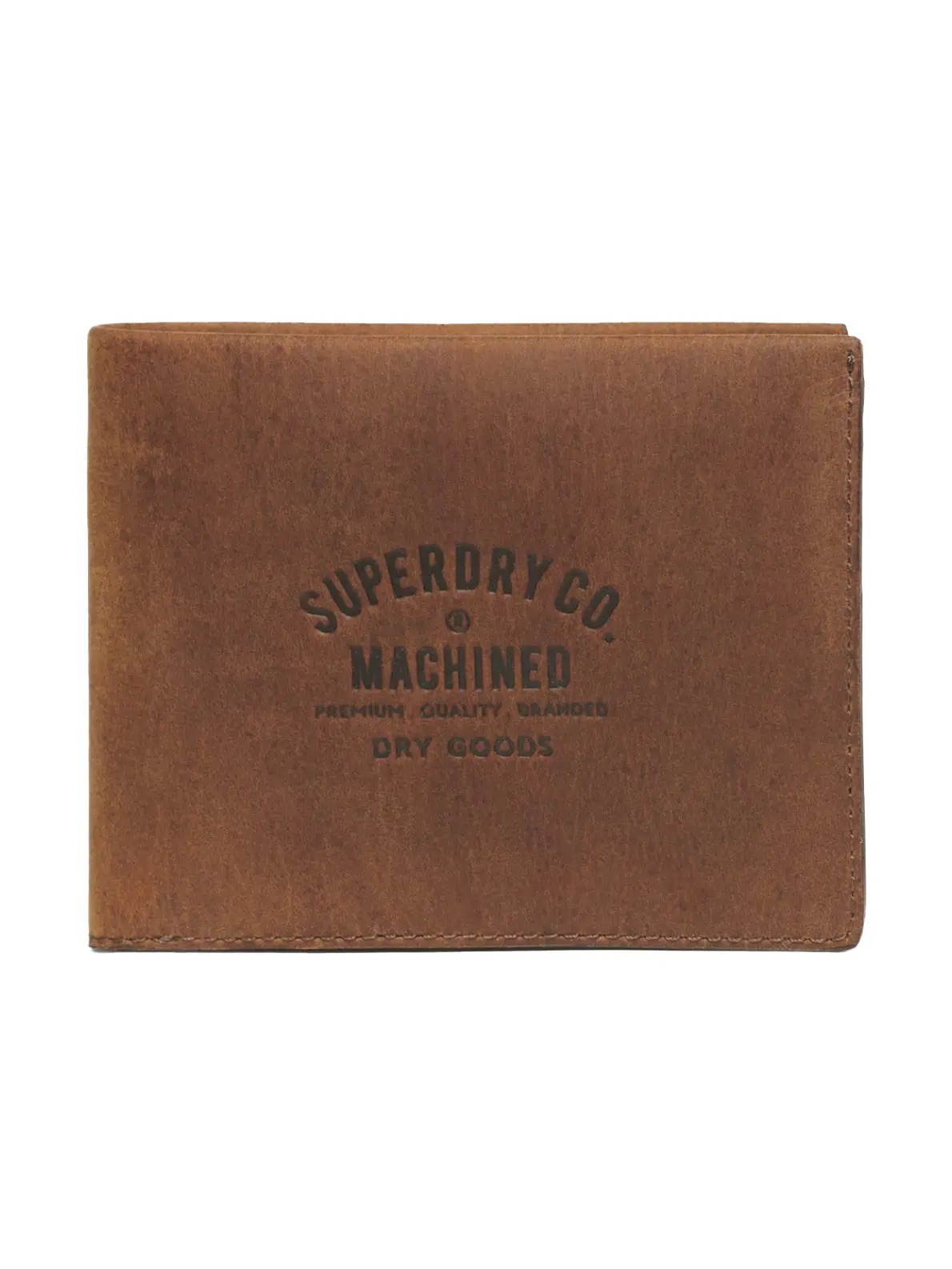 Brown leather bi-fold wallet with Superdry branding