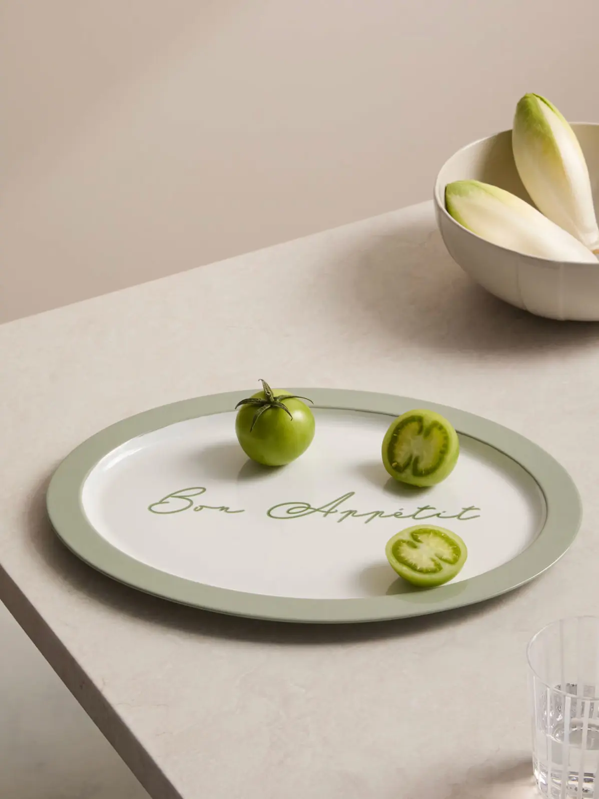 Bon Appetit serving tray with green rim
