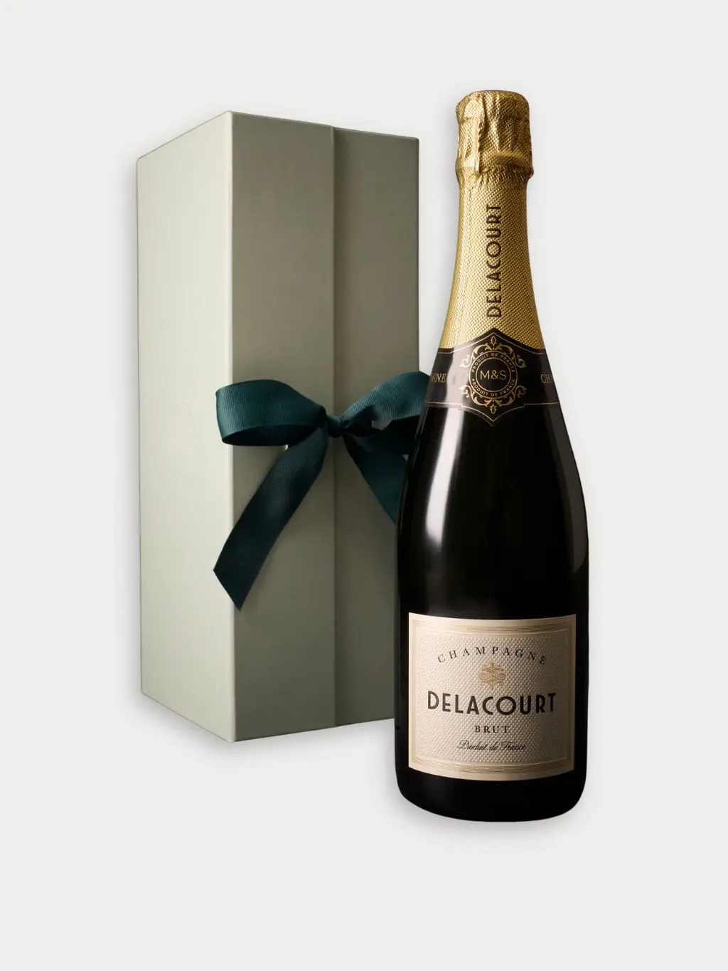 A bottle of champagne and a presentation box