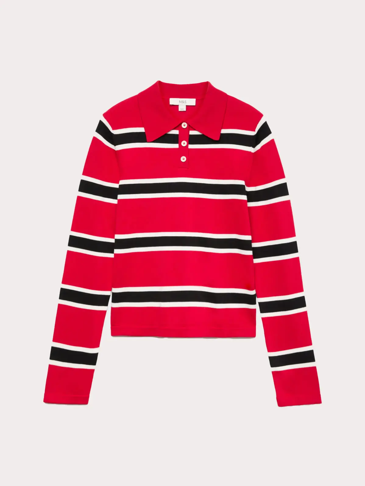 Red striped knitted top with collar 