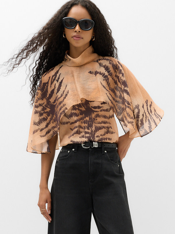 Woman in tiger print top