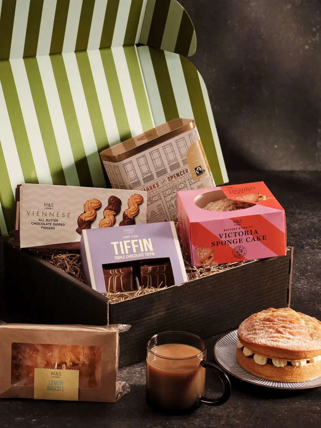 A shot showing the contents of M&S afternoon tea hamper