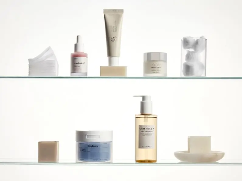 A shelf full of Korean beauty products