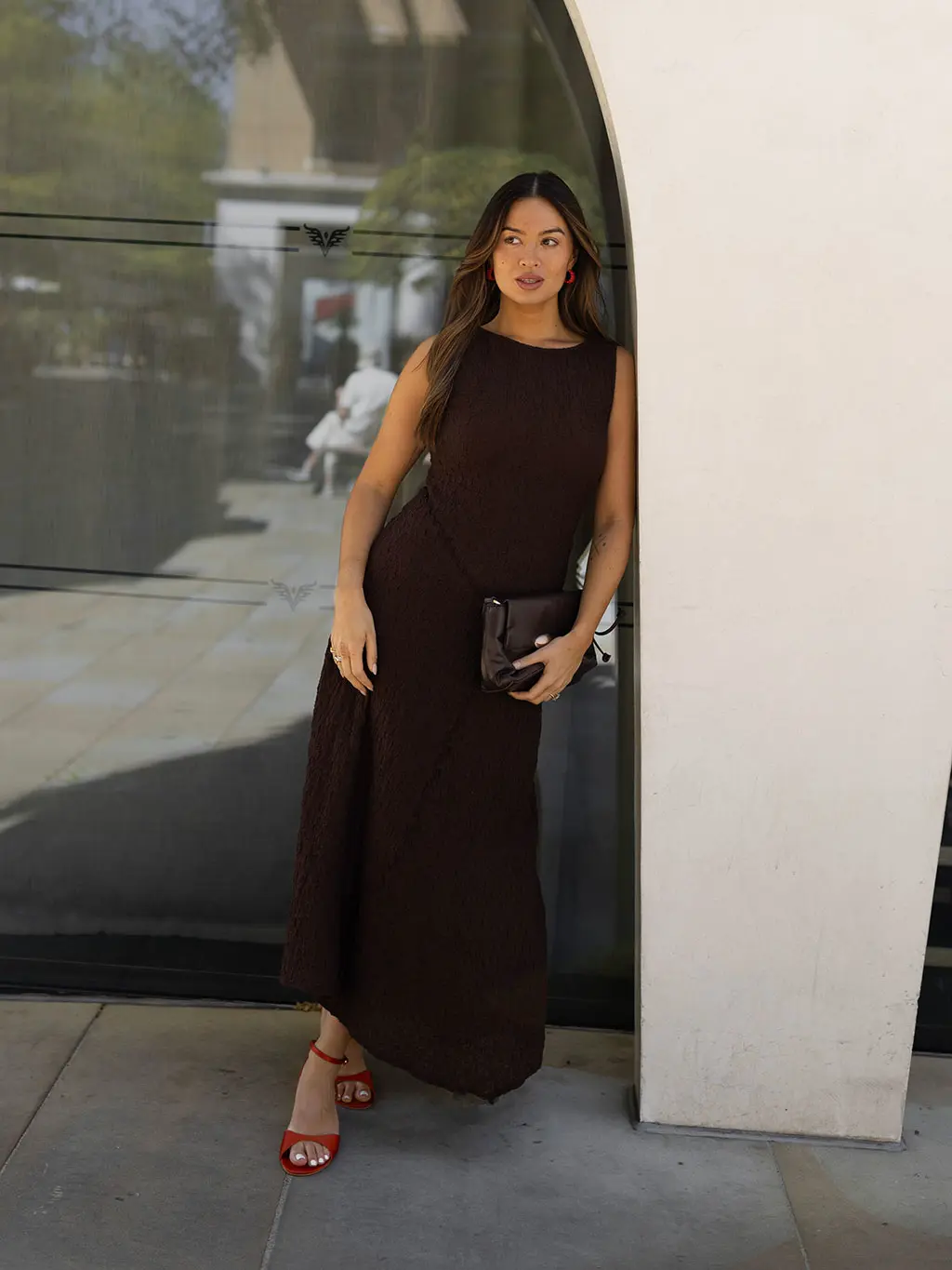 Woman in brown dress