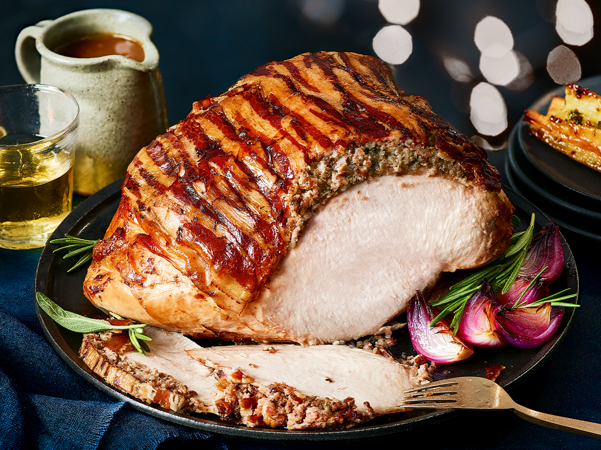 Carved turkey crown on black plate