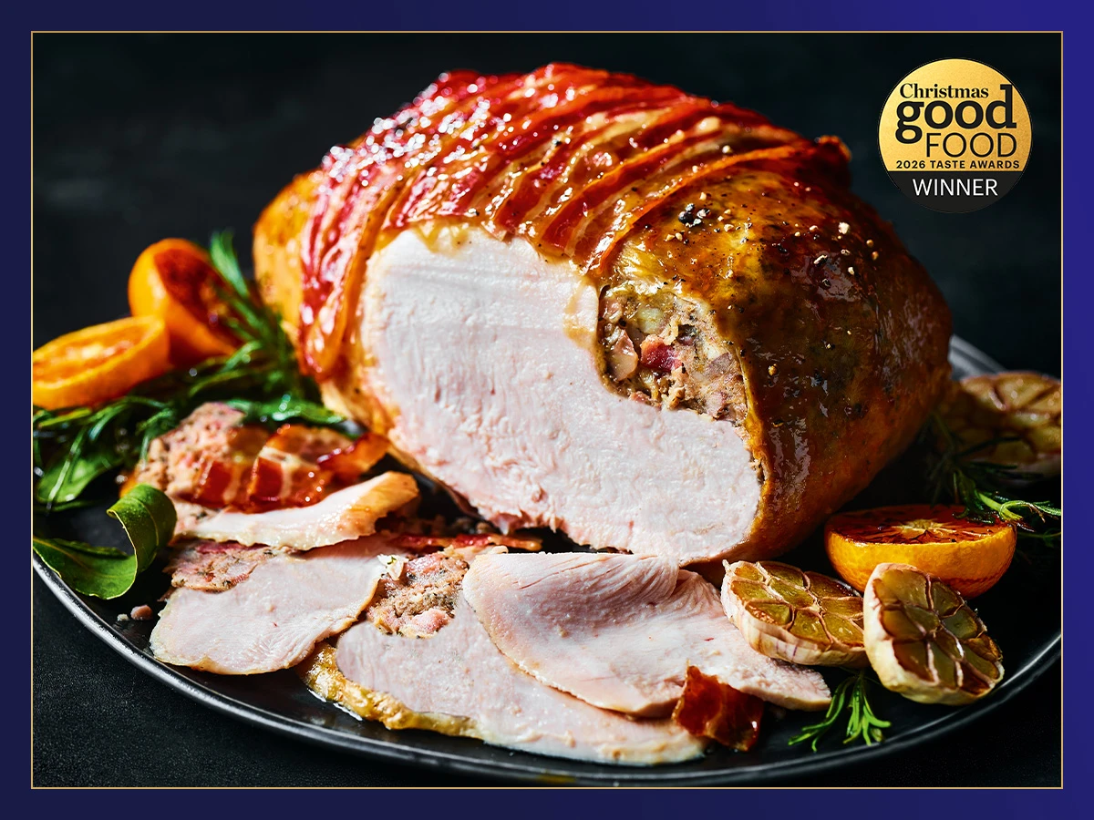 Carved turkey crown on black plate
